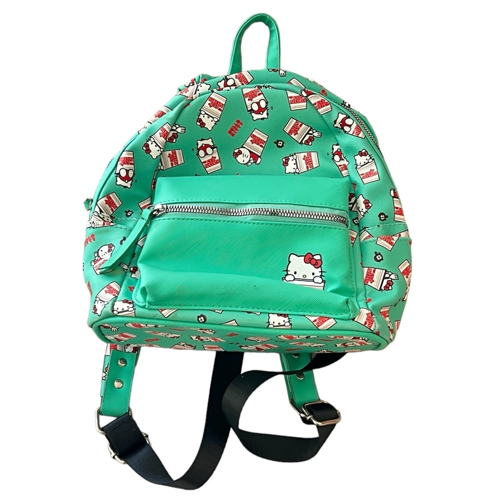 Hello Kitty | Cup Noodles green vegan leather graphic small backpack